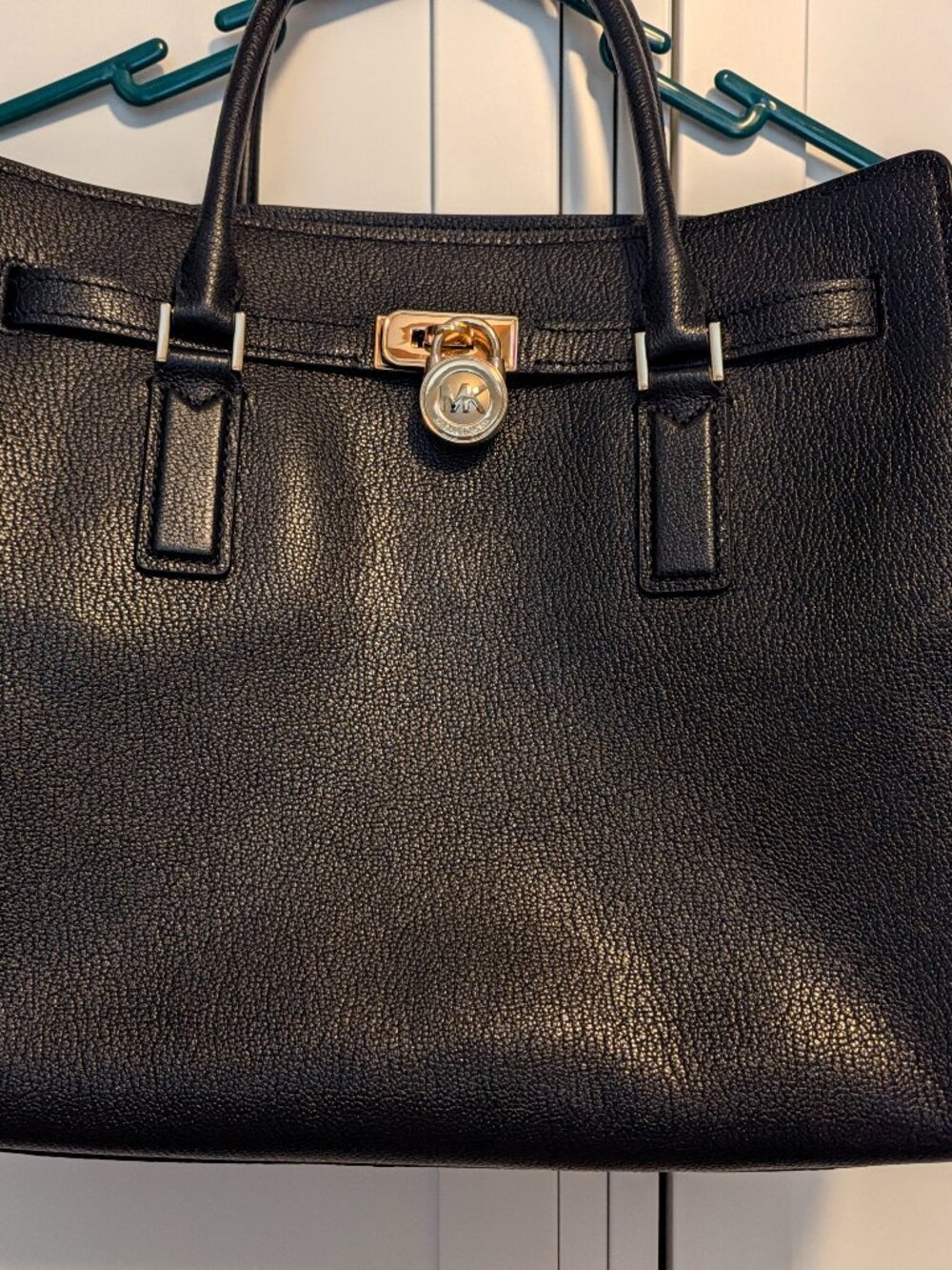 Michael Kors Hamilton Moderne Large Satchel Bag Black Pebbled Leather MSRP $329.